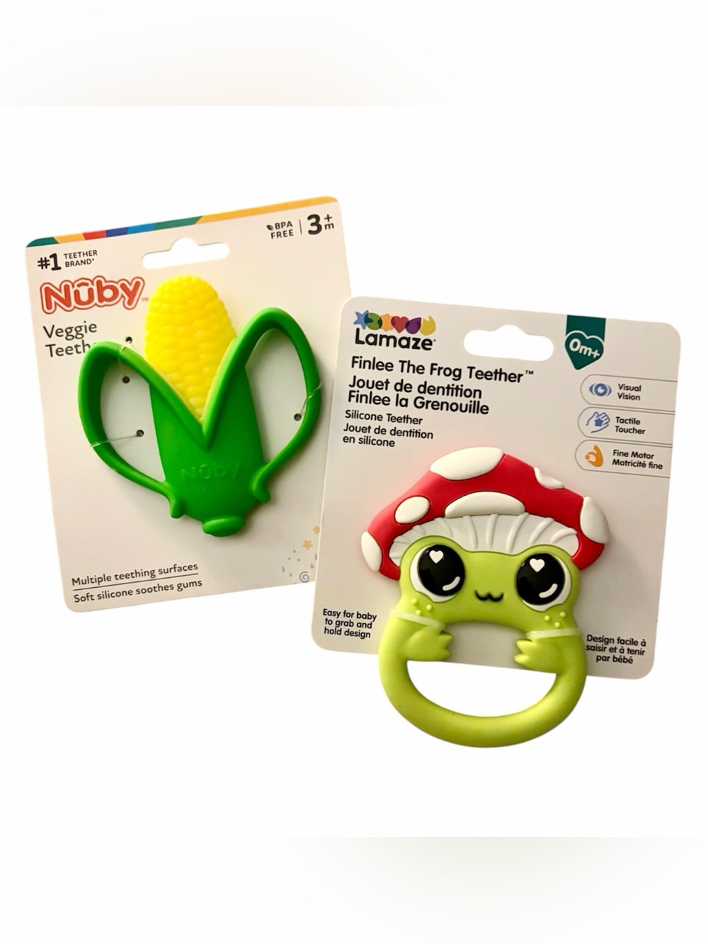 Lamaze Finlee the Frog Teether 0+ with Nuby Corn Veggie Teether 3mo+ NWT